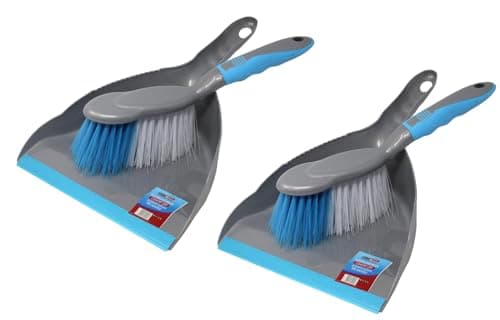 Image of BH | Dustpan and Brush Set | Plastic | Grey Blue | 2 Set | Soft Grip | Household Cleaning | Portable Ergonomic | TPR | Home and Office Use - by Best House