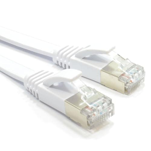 Image of kenable Flat Cat6A S/STP Shielded Ethernet Cable 500MHz RJ45 Network Patch Lead 10 Gigabit 32AWG Pure Copper 3m White