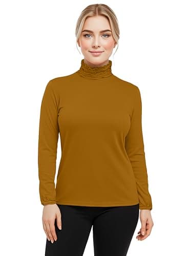 Image of Love My Fashions® High Neck Long Sleeve Summer Top for Women's UK Ladies Tunic Ruffle Oversized Shirt with Sleeves Mustard Yellow