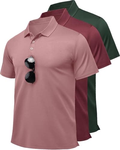 Image of Peakwell Polo Shirts for Men Multipack T Shirts Golf Work Polo Tops 3 Pack Polos, Dusty Pink & Wine Red & Dark Green, 3XL