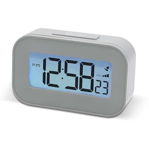 Image of Acctim Kyle Digital Alarm Clock, LCD Digital Display with White Backlight, Snooze Function, Volume Control (Pigeon Grey)