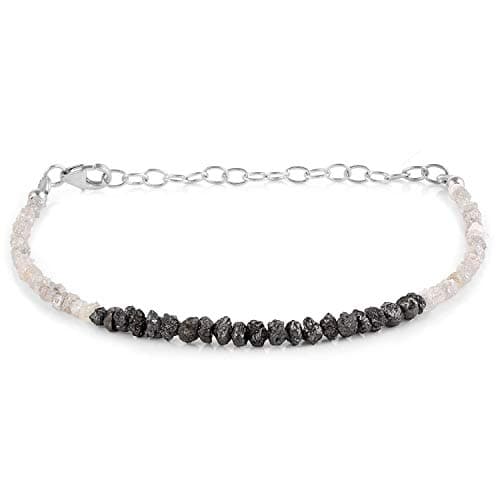 Image of Vatslacreations Rough Diamond Bracelet With 925 Sterling Silver Lock and Chain Women Diamond Bracelet Natural Black & White Diamonds Raw Rough Diamonds Natural Rough Beads