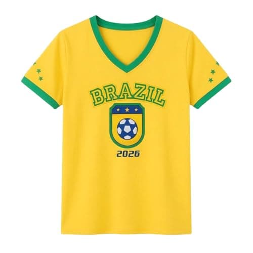 Image of Women's T-Shirt with Football Motif for the World Cup 2026 Short Sleeve Basic Shirt for Women, A5 yellow, XXL