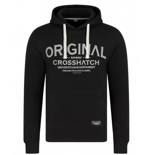 Image of Crosshatch Men's Hoody Camo Pullover Hooded Fleece Camoflauge Jumper Sweatshirt with Drawstrings in Premium Fabrics Black L