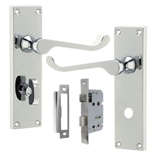 Image of DISCOUNT HARDWARE UK Victorian Scroll Chrome Handles Bathroom Door Handles with a Bath Lock, Polished Chrome Lockable Door Handle - Internal for Interior Doors 150mm x 40mm