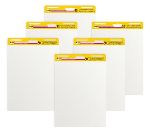 Image of Post-it Super Sticky Meeting Charts,Value Pack, 6 Pads, 30 Sheets per Pad,635 mm x 762 mm, White Color - for Brainstorming Anywhere and Keeping All Ideas Visible
