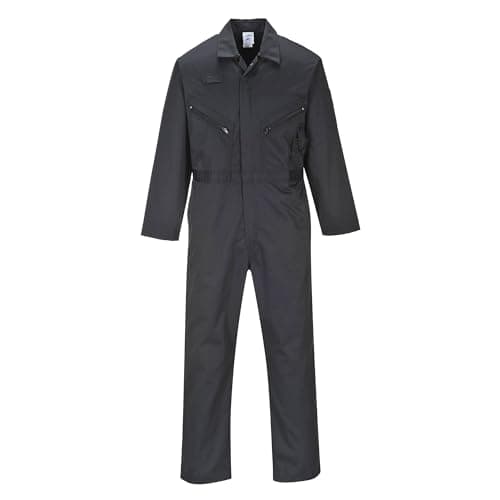 Image of Portwest C813 Liverpool Work Overalls Mens Boiler Suit Polycotton Coveralls Protective Painters Overalls 8 Pocket Action Back Workwear for Mechanics Construction, Regular, Black, XL