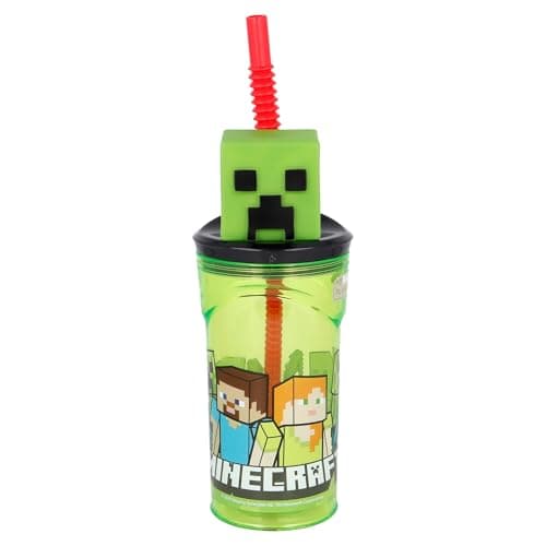 Image of Minecraft 3D Figurine Tumbler for Kids, Childrens Drinking Cup with Reusable Straw, BPA Free Plastic Tumbler Great for Picnics, School, Camping, or Just Everyday Use, 360 ml