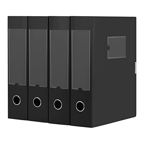 Image of DONGLI 4 Pack Box Files, 75mm Spine, Plastic Box File A4 Filing Boxes for Office School - Black