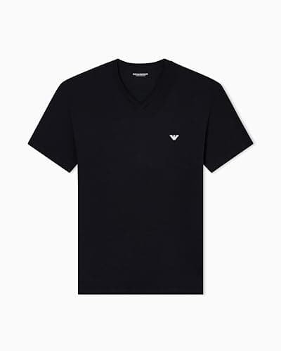 Image of Emporio Armani Man's Essential Cotton V Neck T-Shirt, Black, XL, Fitted