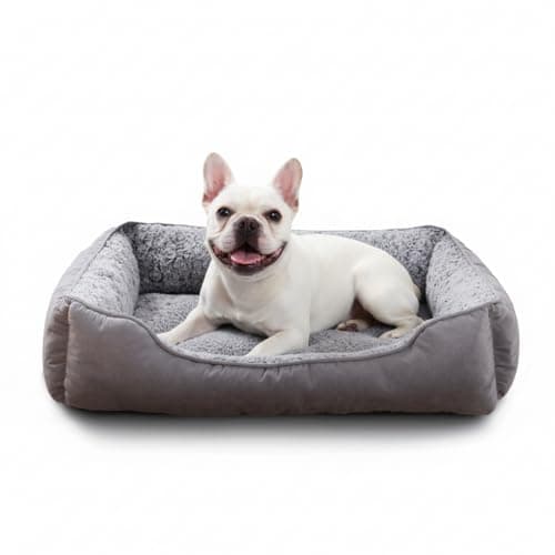 Image of Oiilores Medium Dog Sofa Bed Washable, Soft Plush Calming Beds with Non-Slip Bottom - Anti-Anxiety Rectangle Puppy Mat (75 x 55 cm, Grey)