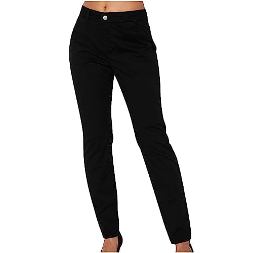 Image of Work Trousers for Women UK Ladies Office Smart Stretch Suit Pants Cigarette Straight Leg Tailored High Elasticated Waist Tapered Ankle Length Slim Fit Work Trousers for Women
