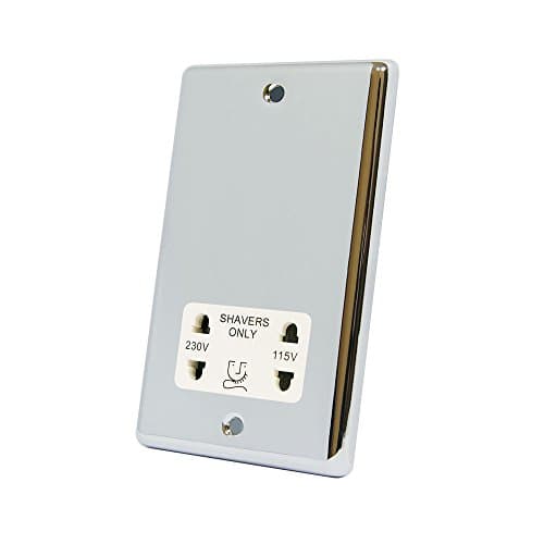 Image of AET CPCSHAWH 115/230 V 2-Gang Classical Chrome Polished Shaver Socket with White Insert