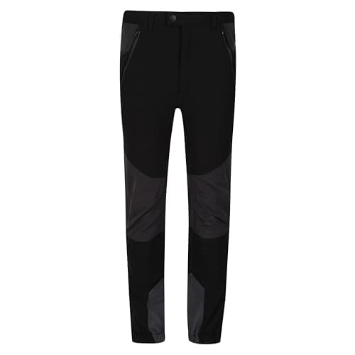 Image of Regatta Boys Tech Mountain Isoflex Durable Walking Trousers. Water Repellent & Elasticated. Suitable for Walking & Hiking. Black