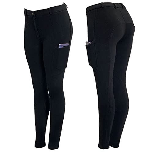 Image of Autumnn Equestrian Ladies Black Jodphurs with Two Phone Pockets Horse Riding Breeches Destiny (as8, Waist, 28, Regular, Regular)