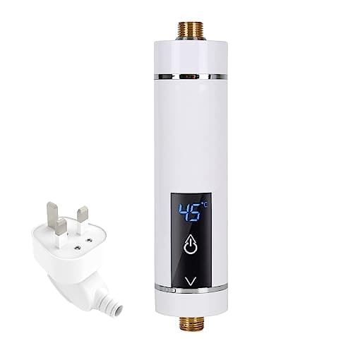 Image of Btstil Instant Electric Water Heater, 3500W Mini Electric Water Heater, Intelligent Instantaneous Water Heater Heater with Temperature Display for Bathroom Kitchen, UK Plug (White)