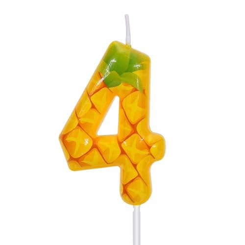 Image of Pineapple Birthday Number Candle, Yellow Fruit Themed Wax Number Candle for Birthday Party Decoration Anniversary Celebration Cake Decoration (4)