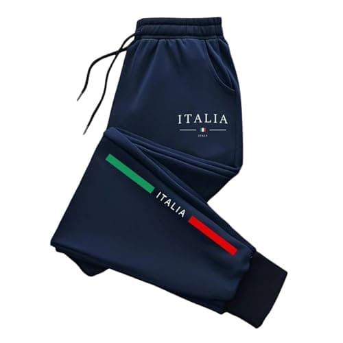 Image of RUMAOZIA Sports Trousers Men's Long Tracksuit Bottoms Italy Flag Print Outdoor Jogging Bottoms High Waist with Lacing Men's Trousers Large Size Comfortable Windproof Outdoor Trousers Winter Trousers