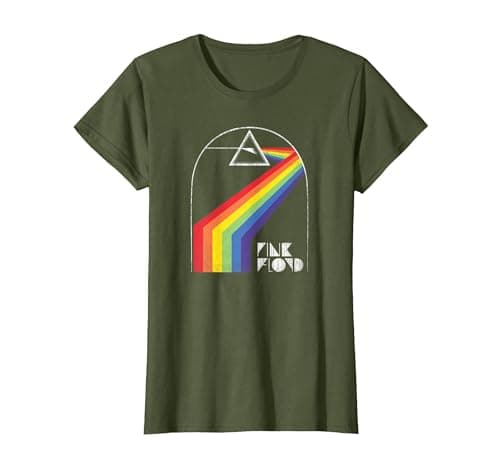Image of Pink Floyd Distressed Dark Side Yellow Brick Road T-Shirt, Women, Olive Green, Medium