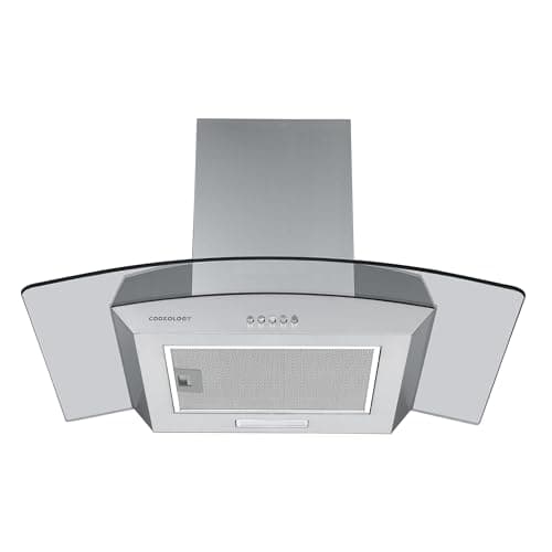 Image of Cookology Curved Glass Chimney Cooker Hood, Energy A Rated Wall Mounted Extractor Fan, LED lighting, Adjustable Height (Stainless Steel, 70cm)