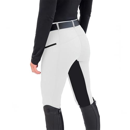 Image of Chesoon Womens Horse Riding Pants Full Seat Riding Breeches Knee-Patch Schooling Tights Horseback Patchwork Trouser with Pockets White