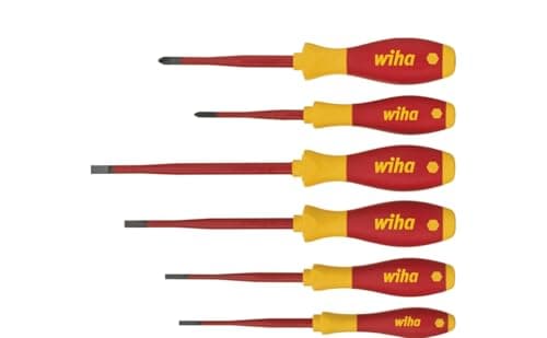 Image of Wiha WHA-35389 VDE Slotted an Phillips Slim Fix Screwdriver Set (6 Pieces), 4.2 cm*35.6 cm*24.0 cm, Red