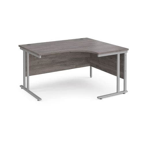 Image of Office Monster Cooper right hand ergonomic desk 1400mm wide - silver cantilever leg frame, grey oak top