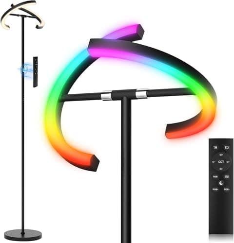 Image of SIBRILLE RGBCW Floor Lamp, Color Changing Standing Lamp, Modern Stepless Dimmable LED Floor Light Tall Lamp with Remote Control, 20W 3000-6000K Rotatable Floor Lamps for Living Room, Bedroom, Office