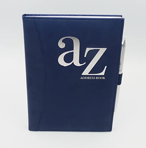 Image of Sixstore A to Z Telephone A5 Address Book A-Z Index Hard Back PU Leather Style Cover Soft Padded with Pen, Navy