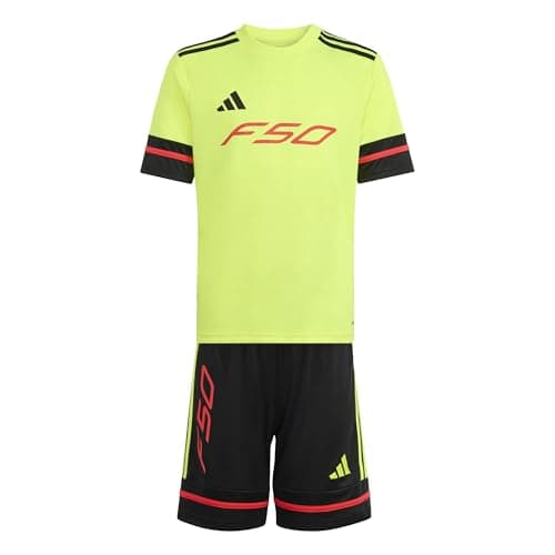 Image of adidas Unisex Kids F50 Jersey Short Sleeve Kids, Team Solar Yellow 2/Black/Lucid red, 11-12 Years