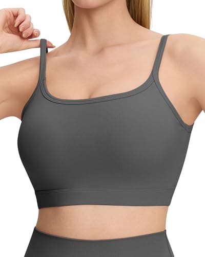 Image of POIHIDE Sports Bras Women Comfort Bra Seamless Mid Impact Gym Tops Workout Clothes Deep U Back Yoga Running Bra with Removable Pads Ladies Wireless Crop Top for Yoga Running Grey