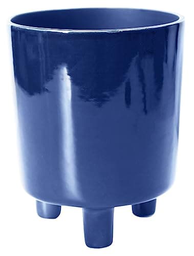 Image of Ivyline Pisa Navy Ceramic Bowl Planter on Legs - Premium Quality - UV Stable & Waterproof Indoor Decorative Flower Pot - H19 x D16cm