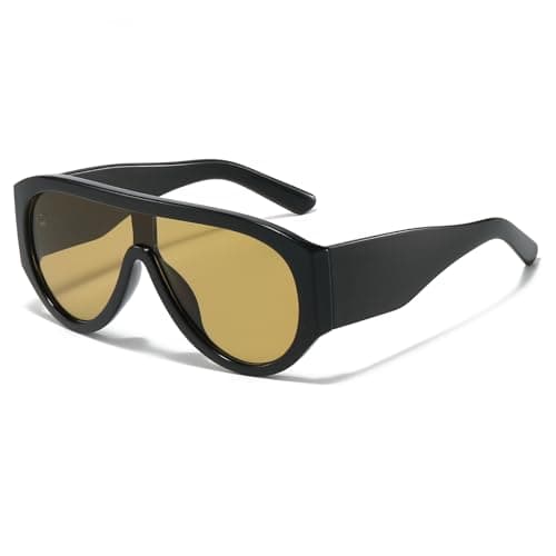 Image of Long Keeper Oversized Pilot Sunglasses for Women Men Retro 70s Large Square Sunglasses Vintage Flat Top Chunky Sun Glasses UV400 Protection (Black Brown)