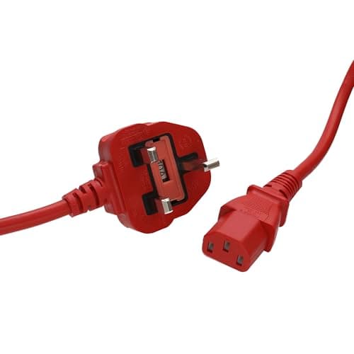 Image of kenable Power Cable UK Plug to IEC C13 Mains Lead 10A Fused 1.0mm² Kettle Cord for PC Monitor Printer 2m Red