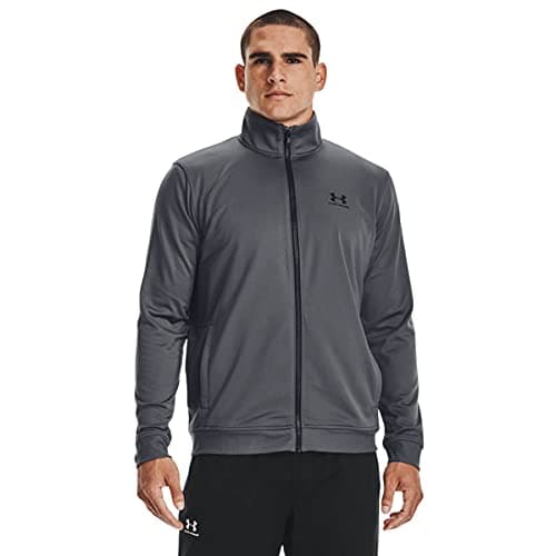 Image of Under Armour Sportstyle Tricot Jacket, Comfortable and warm fleece, quick-drying running jacket with loose fit Men, Black (Pitch Gray / Black), M