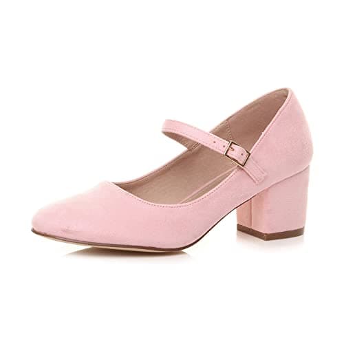 Image of AJVANI Womens Ladies mid Block Heel Strap Work Evening Party Mary Jane Court Shoes Size 3 36
