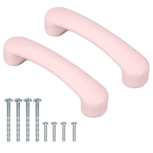 Image of sourcing map 2 Pcs Pink Ceramic Cabinet Handles Arch Shaped Drawer Pulls, 4.5 x 1 x 1.2 Inch Cute Kitchen Cabinet Handles Hardware for Kitchen Cupboard Dresser Drawer Nursery Decor