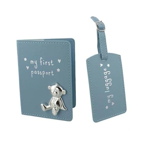 Image of Button Corner PU My First Passport & My Luggage Tag Set with Metal Teddy icon Blue CG988B, 200 g
