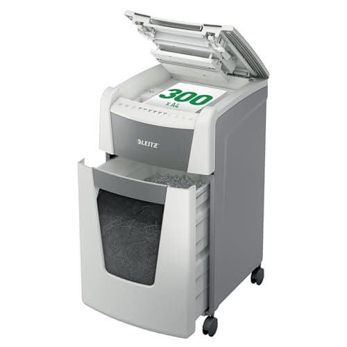 Image of Leitz IQ Autofeed Office Micro Cut Paper Shredder P5, Automatic, 300 sheet, 60 Litre Bin Capacity, White, 80160000