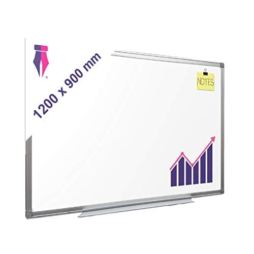 Image of Indigo® Magnetic Whiteboard Drywipe – 1200x900mm, Wall-Mounted with Pen Tray & Aluminium Frame – White Board for Office, School, Classroom Or Home Use