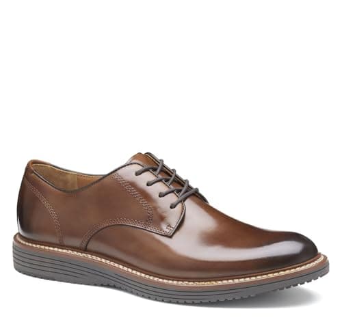 Image of Johnston & Murphy Men's Upton Plain Toe Lace Up Dress Shoe, Tan, 10.5
