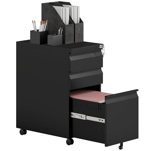 Image of Vinsetto 3-Drawer Filing Cabinet with Lock, Mobile Steel File Cabinet for A4, Legal and Letter Size, Under Desk Drawers with Pre-Assembled Body for Home Office, 30 x 43.5 x 60 cm, Black
