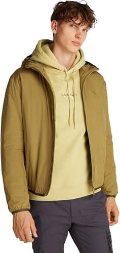 Image of Calvin Klein Men’s High Neck Windbreaker with Hood, Green (Gothic Olive), XL