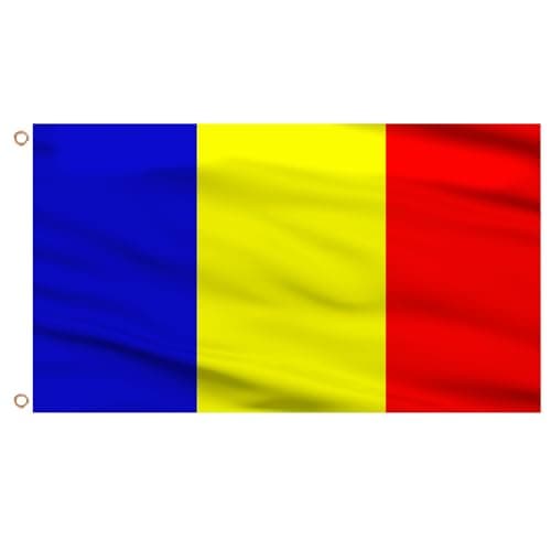Image of AhfuLife Romania Flag 5ft x 3ft for Party Decorations, 4Pcs Large Romania Flag Polyester Double Side with Brass Eyelets for Eurovision World Cup Football National Day Garden Street Indoor Outdoor