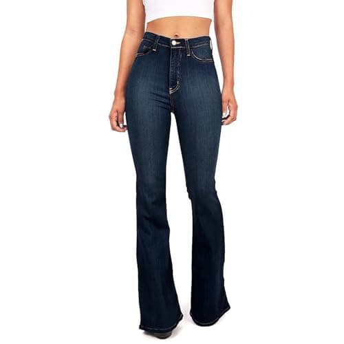 Image of Flared Jeans for Women 2025 Clearance Plus Size Straight Leg Jeans Ripped Denim Pants Wide Leg Bootcut Jeans Stretchy Pants Pockets Bell Bottom Work Office Trousers Lounge Sweatpants High Waisted