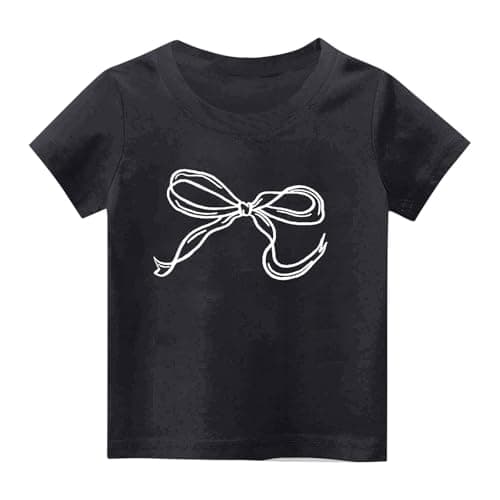 Image of duxyoz Girl's Cotton T Shirts Short Sleeve Round Neck Tee Tops Casual Summer Top Graphic Bow Print T-Shirt Classic Loose Fit Crewneck Cute Preppy Clothes Soft Comfy Fashion Daily Wear 11-12 Years