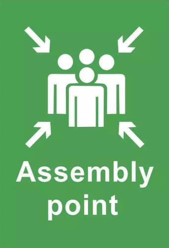 Image of Emergency Fire Assembly Point Warning Health & Safety Sign Self Adhesive Sticker A4 297mm x 210mm
