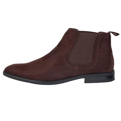 Image of TruClothing Men's Boots Slip On Suede Leather Lined Chelsea Ankle Shoes - Brown 8 UK