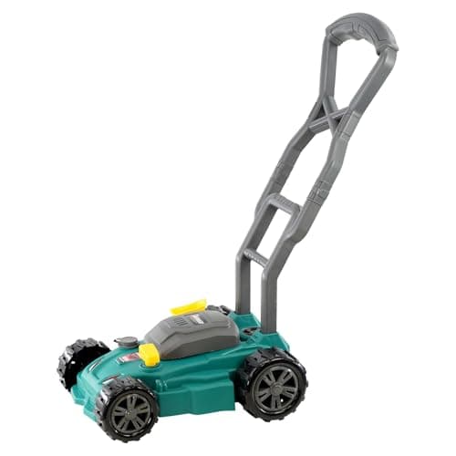 Image of The Magic Toy Shop Kids Garden Lawn Mower Toy - Battery Operated Power Tool with Lights, Sounds, Fuel Cover, Portable Handle Attachment - Garden Toys for Kids Outdoor & Indoor Pretend Play