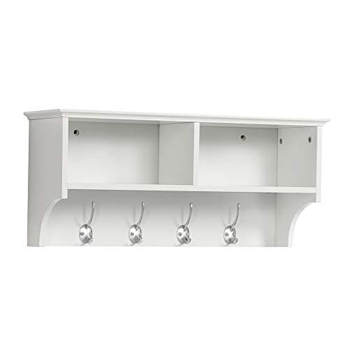Image of Yaheetech Coat Hooks Wall Mounted, Coat Rack with Hooks & Storage Shelves, Hallway Storage Unit Organiser for Entryway, Bedroom, Bathroom, Living Room, White